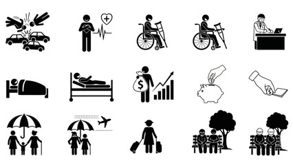Obraz premium Assistance and Care Icons Representing Various Aspects of Life and Support