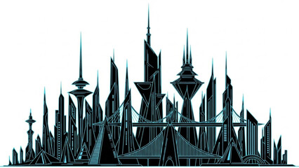 Futuristic cityscape with sleek skyscrapers and towers