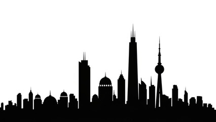 Naklejka premium Black silhouette of a city skyline with tall buildings
