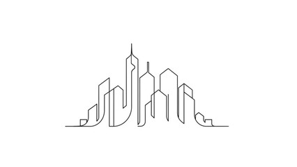 City skyline with modern buildings and skyscrapers in a line drawing style