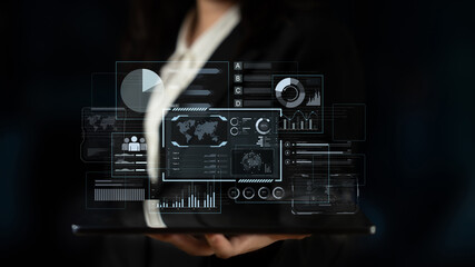 A comprehensive business intelligence dashboard for data analysis. The interface displays global metrics, team performance charts, and financial reports for strategic planning. Fermion