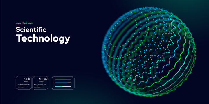 Digital Data Sphere, Abstract Network Structure With Dots And Waves, Modern Technology Background For Big Data, AI And Innovation. Data Visualizations And Networks. Vector Illustration