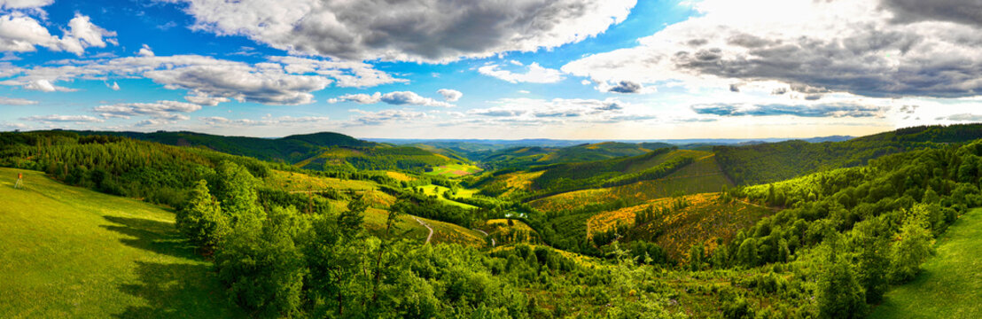 the beautiful landscape of the siegerland germany in summer panorama