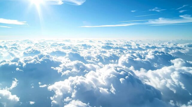 Aerial view of f white clouds against a bright blue sky, creating a serene atmosphere.
