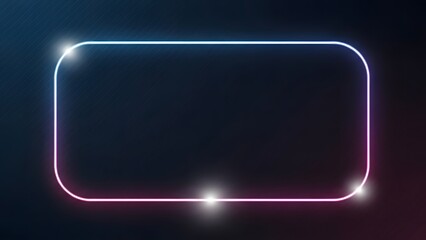 Neon lit rectangular frame with glowing outline and dark background