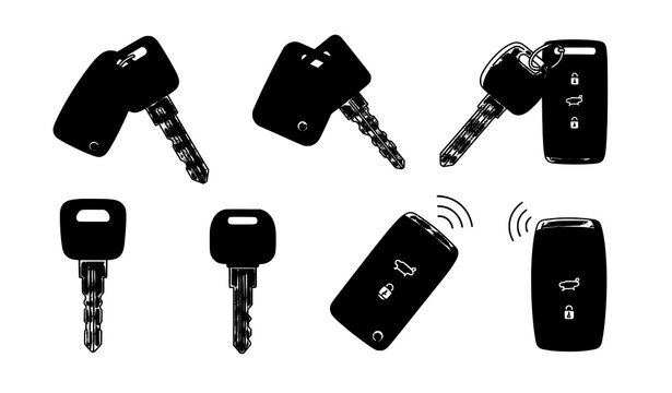 Modern car key icon set with remote fobs vector illustration for automotive service and app design