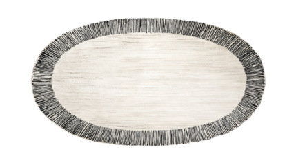 Oval wooden plate with light natural grain and hand carved textured black rim, isolated on transparent background for mockups, product display, menu or design layouts