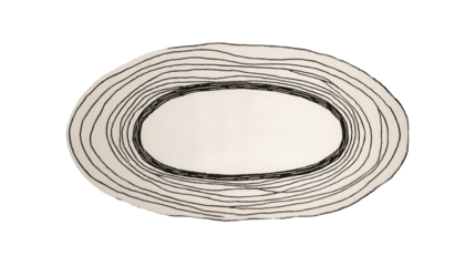 Abstract oval shape with hand drawn uneven black outline lines creating a minimalist pattern frame, isolated on transparent background, contemporary design element