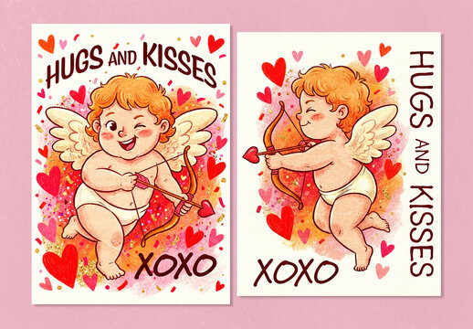Watercolor Cute Cupid Valentine Card Layout