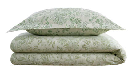 Stacked green white floral pattern duvet cover and pillowcase set providing comfort and a fresh look for elegant home bedroom luxury bedding textiles