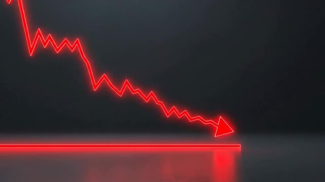 Red neon line graph showing a downward trend, indicating financial loss.