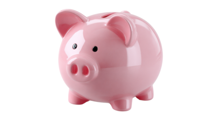 Pink ceramic piggy bank representing financial planning, secure savings, smart investments, economic stability, and budgeting for future goals, isolated on a transparent background