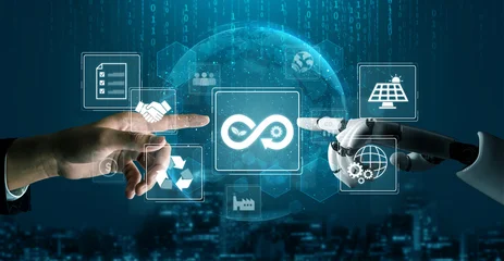 Fotobehang Natuur Park AI improves circular economy by tracking materials, optimizing energy use, reducing emissions, and promoting sustainable development through intelligent resource management. Vouch  © InfiniteFlow
