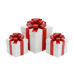 Obraz premium Three elegant gift boxes with red bows isolated on transparent background