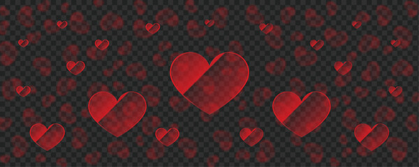 Abstract Red Glass Heart Pattern with Transparent Crystal Texture on Dark Background