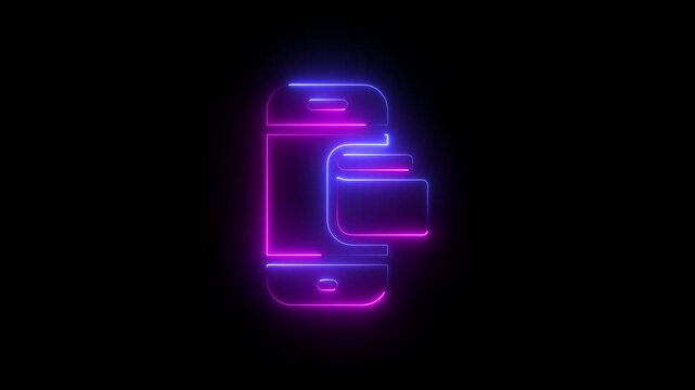 Neon smartphone  notification  glowing red  light on black background digital technology graphic motion.4k video