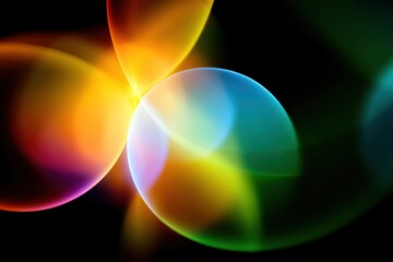 Vibrant abstract light spheres on black background with colorful spectrum