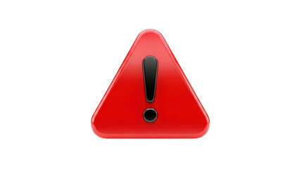 Glossy Red 3d Warning Triangle Icon, System Alert, isolated on white background