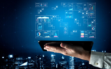 A big data visualization and business analytics dashboard grid. A complex collection of charts and graphs for comprehensive company reporting. Motif