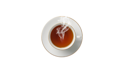 Top View Tea Cup with Swirling Steam Isolated on Transparent Background PNG

