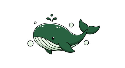 Cartoon whale illustration green color isolated on white background © Kalimasada