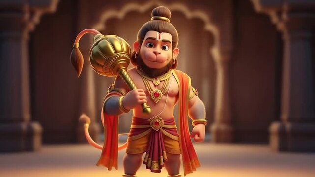 Animated character dressed as a regal monkey prince in a grand palace setting