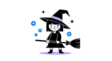 Cartoon witch with broom vector illustration isolated on white