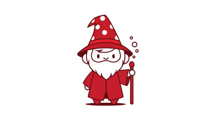 Cartoon wizard character in red robes with a staff on white background