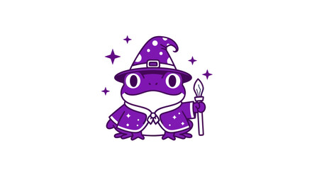 Cartoon wizard frog illustration with a magical hat and staff for design