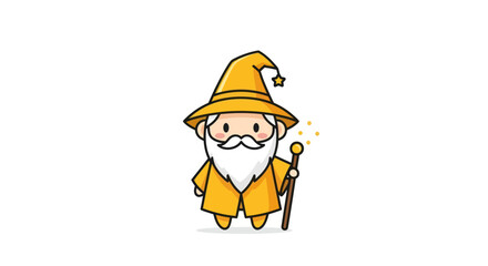 Cartoon wizard illustration magic character with hat and staff on white
