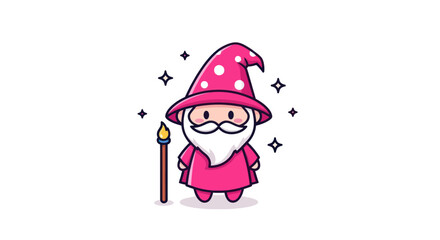 Cartoon wizard illustration magic character with wand and sparkling stars