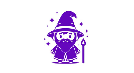 Cartoon wizard illustration magic character with staff and stars