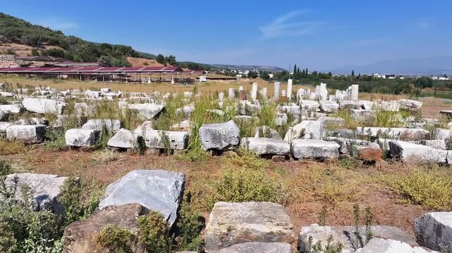Metropolis ancient city - 4k video of Izmir Torbali Metropolitanis ancient city shot with drone