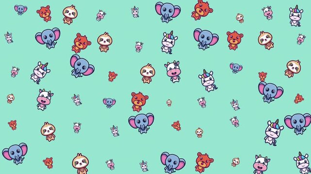 Repeating pattern of cute cartoon animals on light blue perfect for kids products, stationery, fabrics, and childrens room decor.