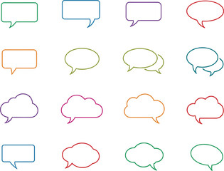 Obraz premium Set of colorful speech bubble icons and chat box outlines for social media communication, digital marketing, messaging apps, and online customer support interface design.