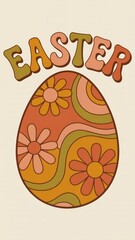 Fototapeta premium Retro 70s Groovy Easter Egg Typography and Illustration Generative AI