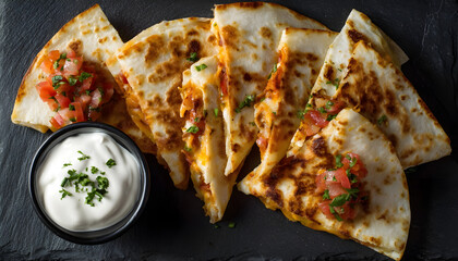 Rotating Quesadilla with Sour Cream Shot from Above