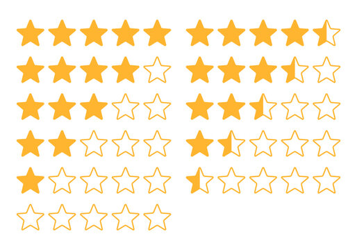 Product rating or customer review with gold stars and half star
