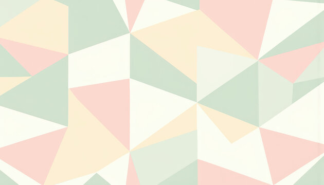 Patr&oacute;n geom&eacute;trico de tri&aacute;ngulos y pol&iacute;gonos, dise&ntilde;o plano, minimalista, tonos suaves pastel, l&iacute;neas limpias, fondo de mosaico moderno, formas poligonales, dibujo de figuras simples multicolor. 