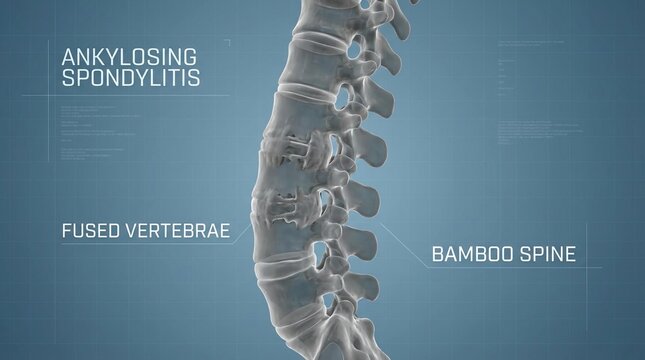 Medical illustration of human spine with ankylosing spondylitis conditions