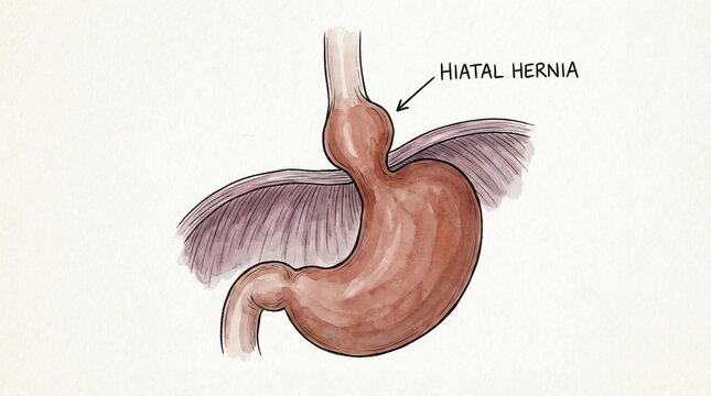 Medical illustration of a hiatal hernia in human stomach