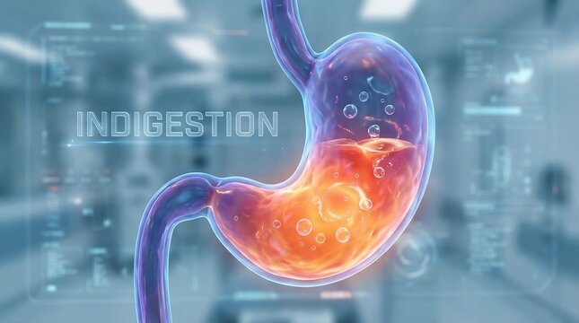 Human Stomach Medical Illustration Showing Acid Reflux and Indigestion