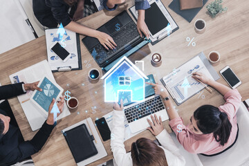 Concept of real estate investment and a rising housing market. The increase in property value is...