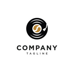 Fototapeta premium Coffee Bean Record Logo Icon Vector
