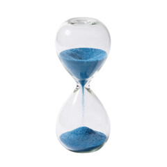 Elegant Glass Hourglass with Blue Sand on White Surface