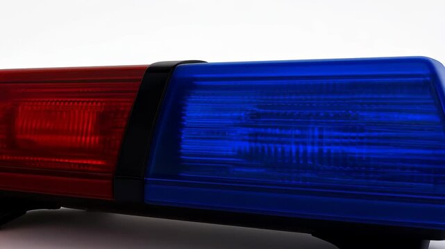 Police Lights: A close-up shot of the flashing red and blue lights, symbolizing urgency and authority, against a neutral backdrop.