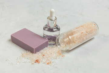 Body oil, bath salt, and soap