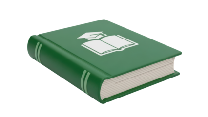 Dark Green 3d Book Icon, E learning and Education, isolated on white background