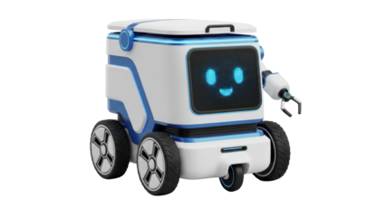 Delivery robot 3d illustration isolated on transparent or white background, png