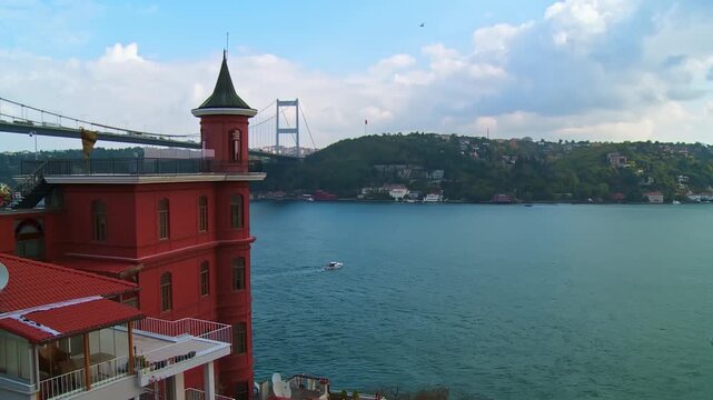 Panoramic View of the Istanbul Bosphorus with Perili Kosk and the Bridge